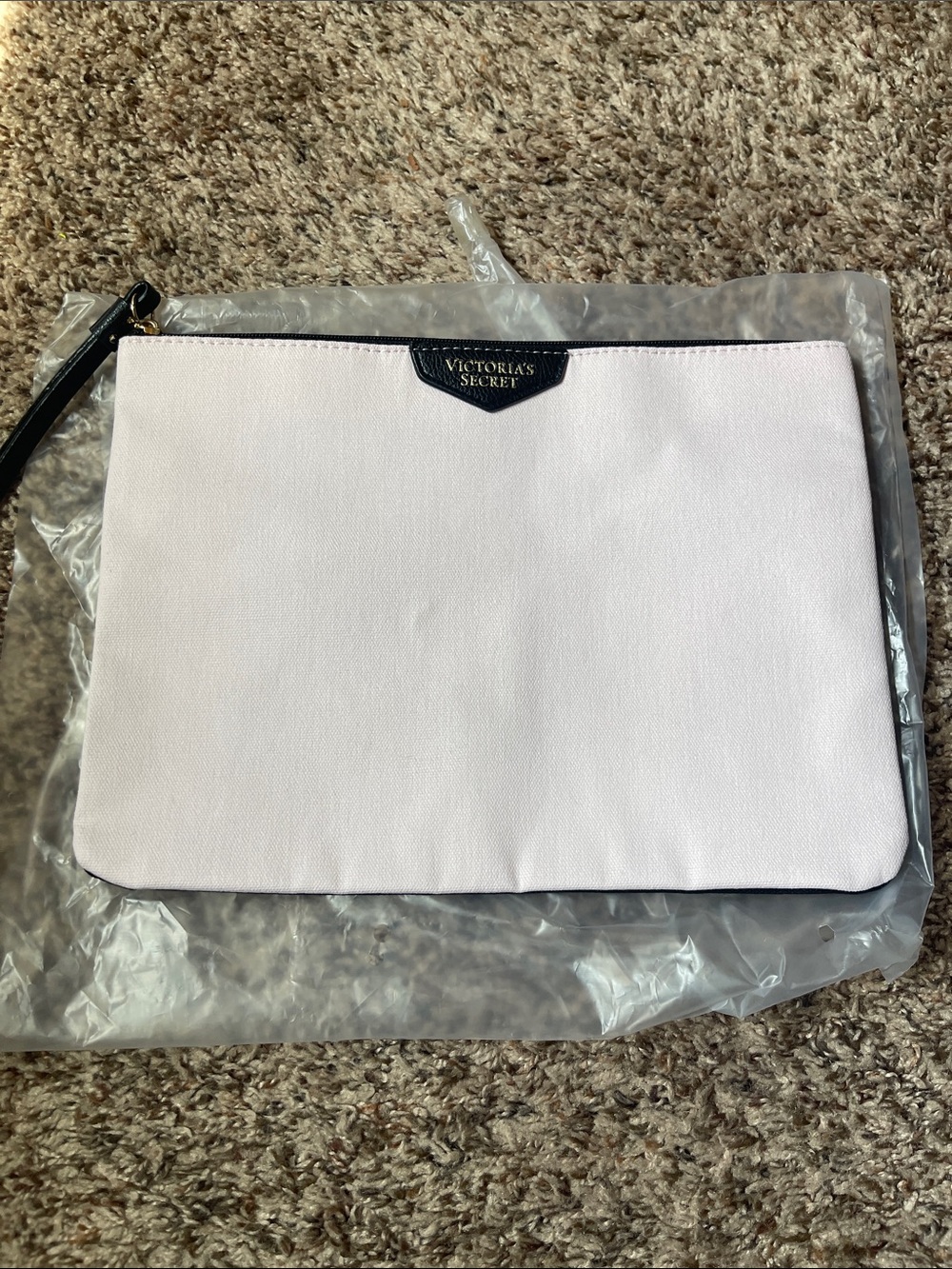 Victoria's Secret Light Pink Wristlet Pouch with Black Trim